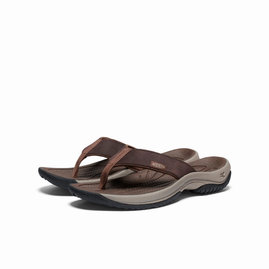 Impact absorption Smooth Steps Men's Kona Leather Flip-Flop  |  Java/Dark Earth