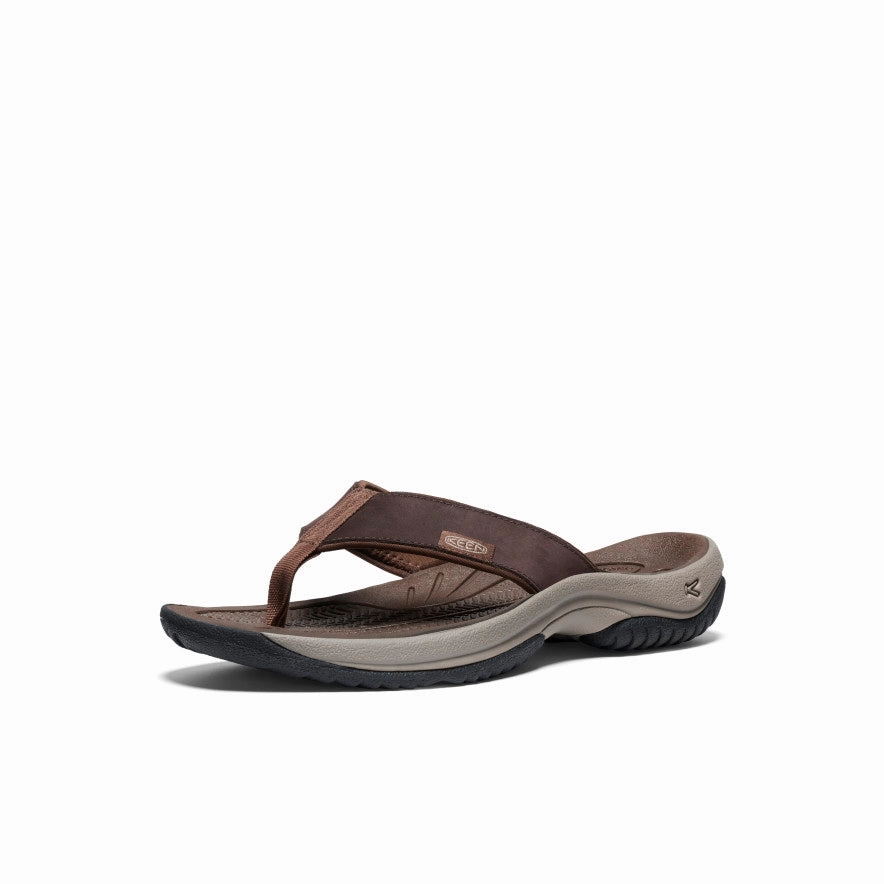 Comfy Step On Men's Kona Leather Flip-Flop  |  Java/Dark Earth