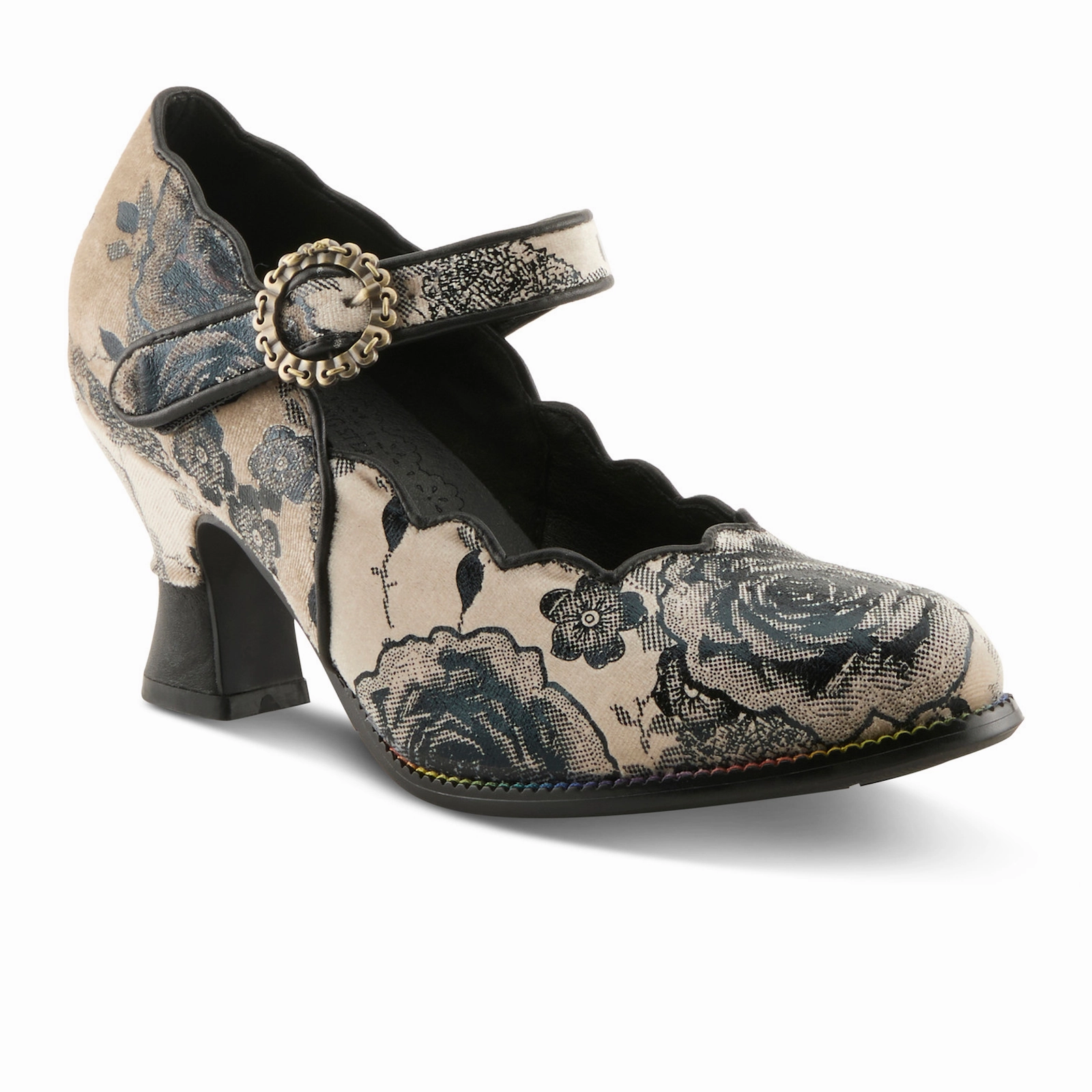 L'Artiste Adodora-Prit Heeled Mary Jane (Women) - Black Multi Timeless Look
