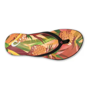 OLUKAI WOMEN'S HO'OPIO HAU SANDAL - BLACK/PINEAPPLE sunny - weather Non Restrictive Fit