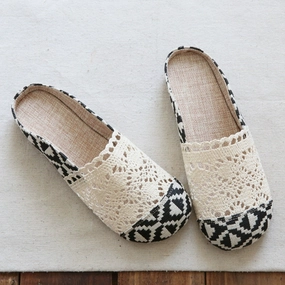 Distinctive materials Retro Cotton Linen Casual Closed Toe Lace Soft Sole Shoes