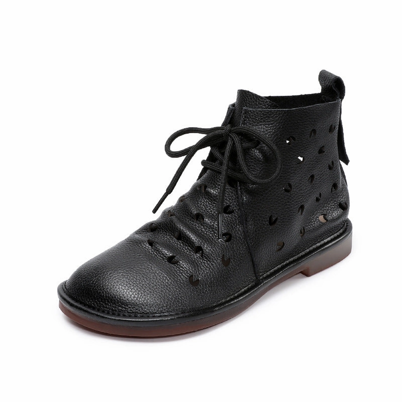 Appealing Dynamic Flex Points Women Summer Leather Hollow Lace Up Soft Sole Boots