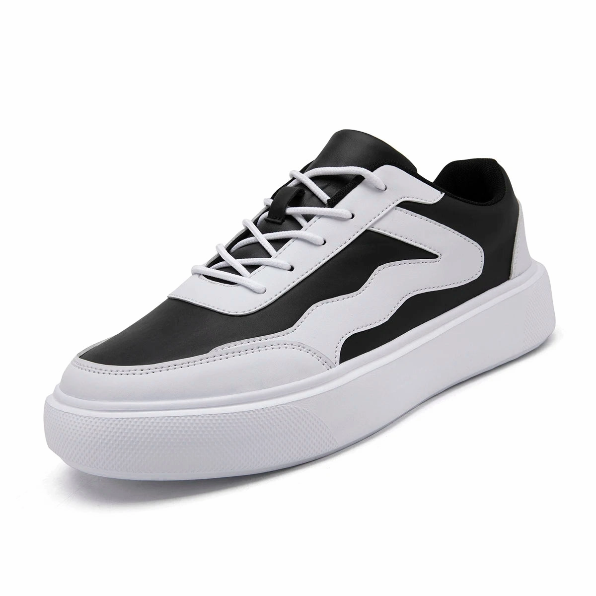 Zero drop Outdoor Men's Sneakers Comfortable Leather Men's Platform Shoes Casual Lace-up Vulcanized Shoes Black White Walking Shoes