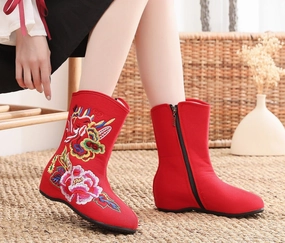 Women Traditional Floral Embroidered Fleece Cotton Boots satisfactory Youth