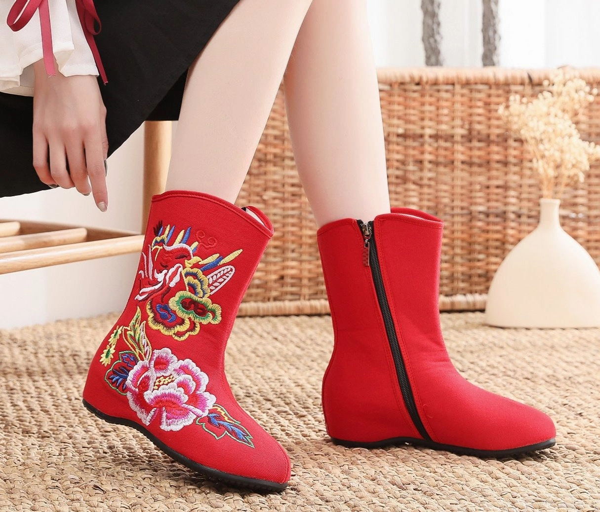 Glam fit Women Traditional Floral Embroidered Fleece Cotton Boots