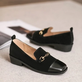 Orthopedic Rocker Sole Weatherproof Barrier Layer Women Spring Retro Leather Low Wedge Loafers