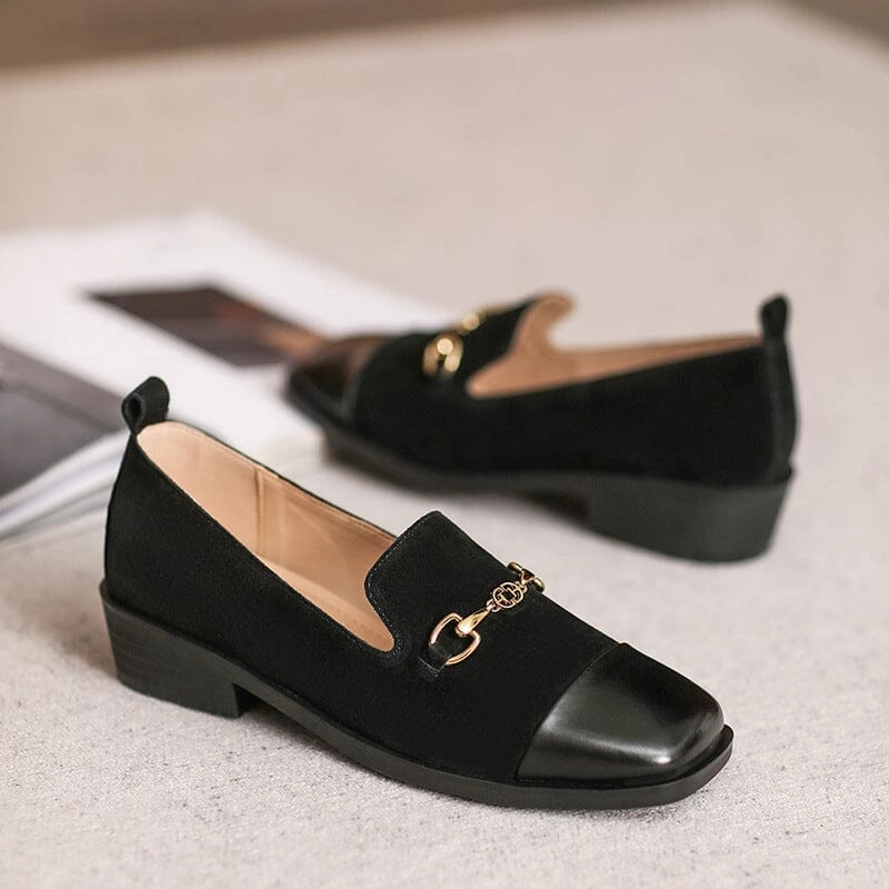Orthopedic Rocker Sole Weatherproof Barrier Layer Women Spring Retro Leather Low Wedge Loafers