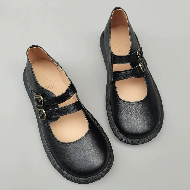 Retro Top Leather  Shallow Plus Size Closed Toe Flat Shoes Stylish Sole