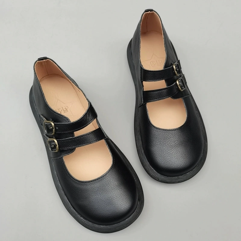 Retro Top Leather  Shallow Plus Size Closed Toe Flat Shoes Fashion-forward style casual wearers