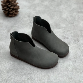 Motion Control System high - top Gray Retro Minimalist Zipper Round Toe Flat Booties for Women