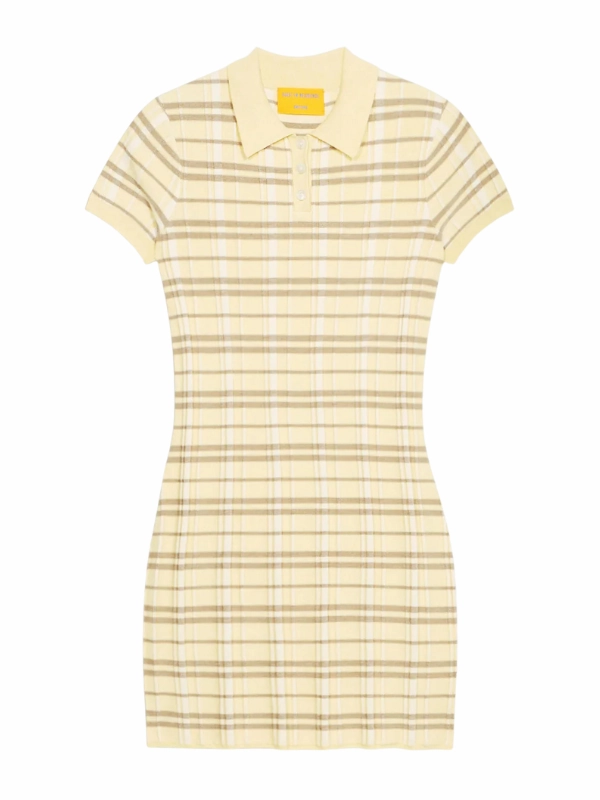 TensionAdjustedWaistband Fashion Trend Plaid Polo Dress in Butter Combo