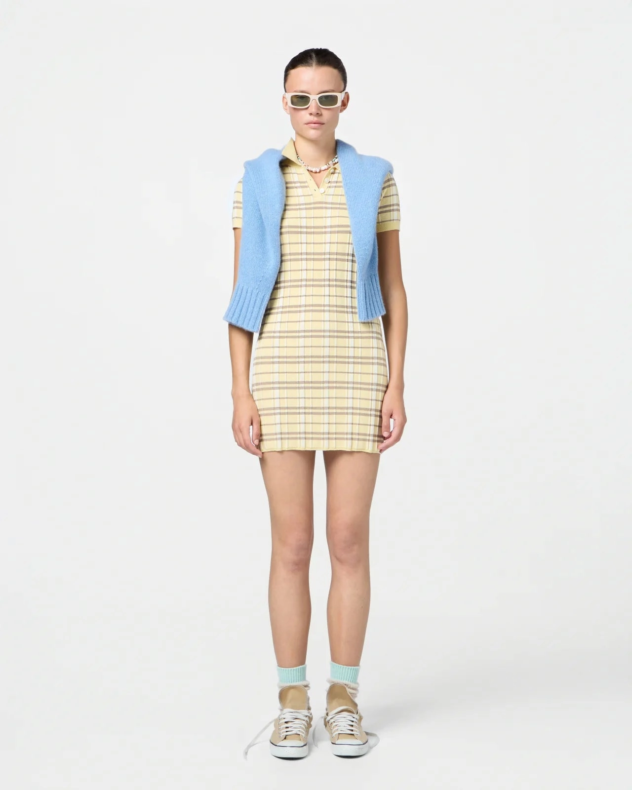 HiddenZipperClosure Cozy Style Plaid Polo Dress in Butter Combo