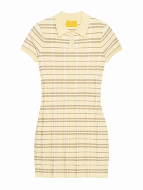 TensionAdjustedWaistband Fashion Trend Plaid Polo Dress in Butter Combo