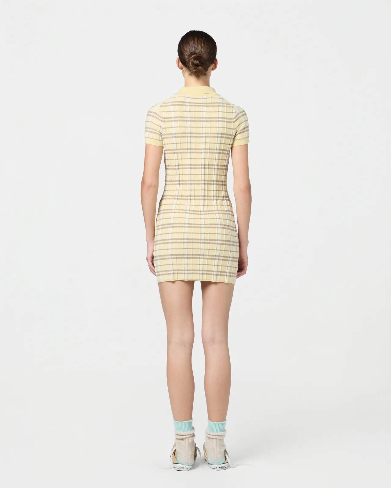 Airflow Mesh Panels High-Quality Fabric Plaid Polo Dress in Butter Combo