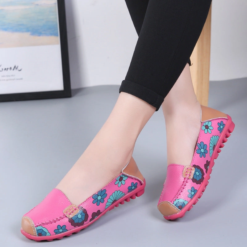 Plus Size Soft Soled Printed Leather Slip-Ons Vibrant Style