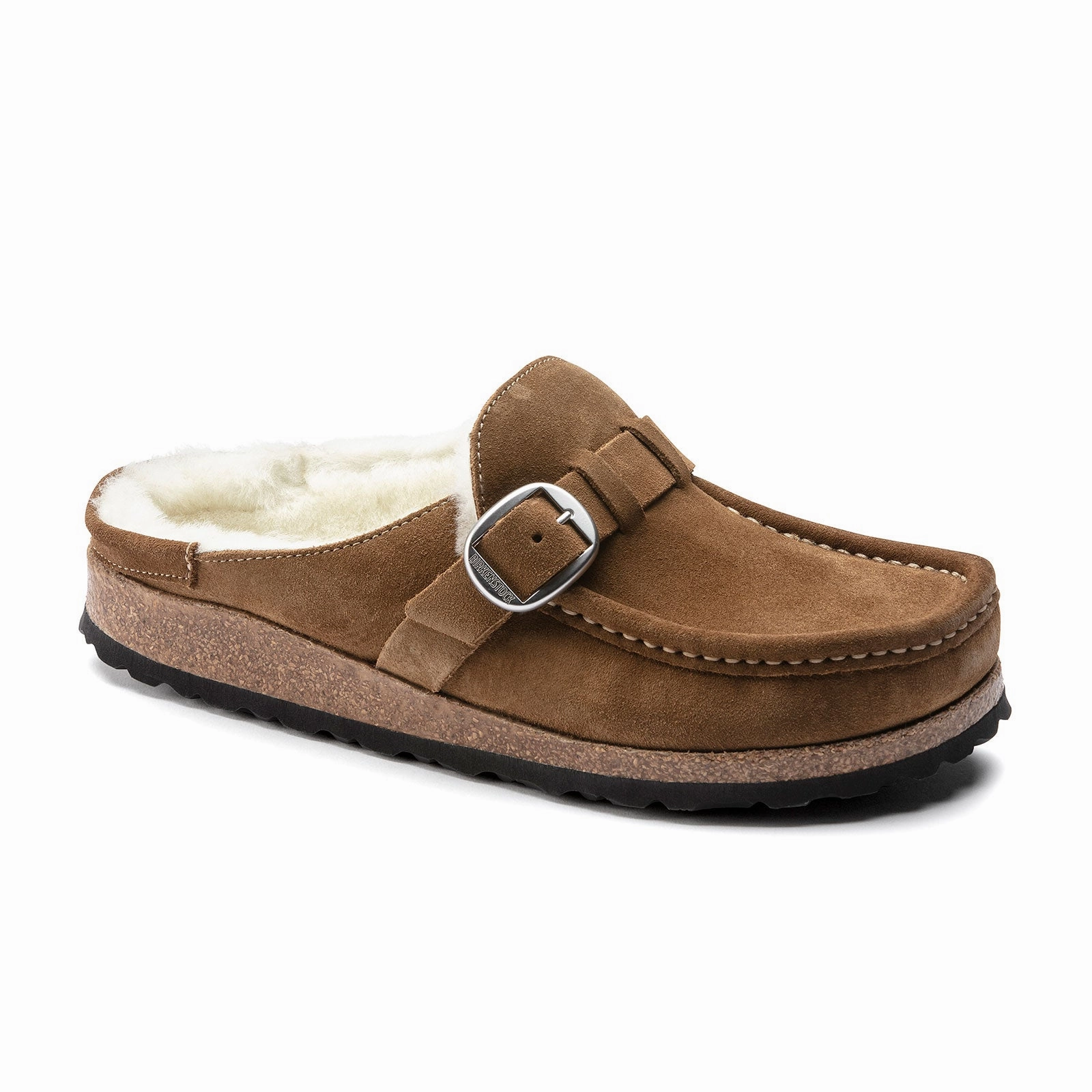 Luxurious Texture Birkenstock Buckley Narrow Clog (Women) - Tea Suede/Natural Shearling