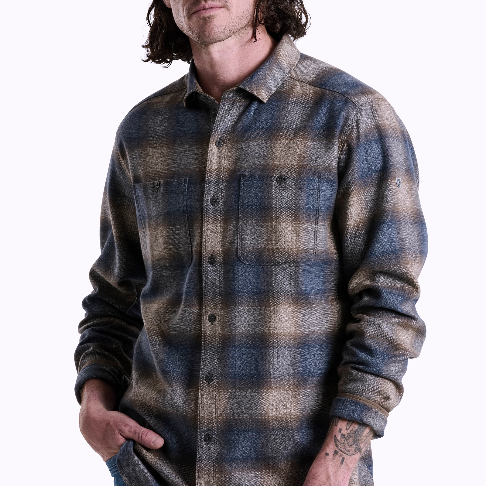 Zen Glow Eco-Friendly Material Kuhl Law Flannel Long Sleeve Shirt (Men) - Midnight Timber