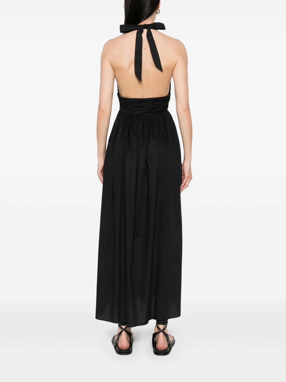 ErgonomicCut LayeredPaneling Plunge Halter Dress in Black