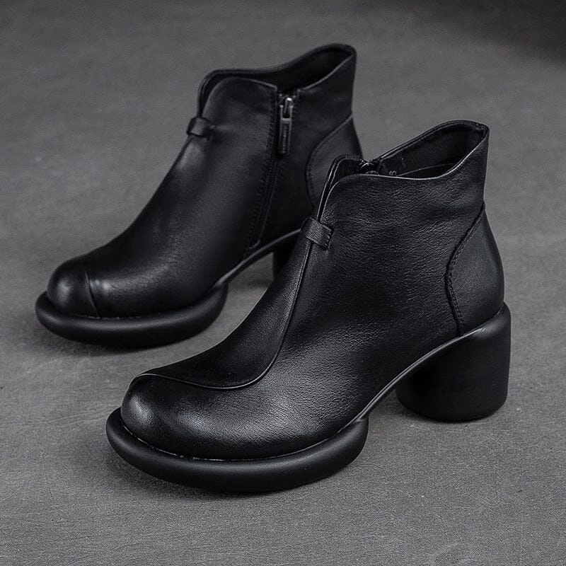 Women Minimalist Retro Leather Chunky Heel Boots version Orthopedic Rocker Sole