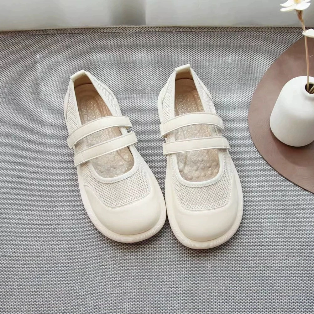 Smart cushioning Noise Reducing Outsole Women Retro Summer Leather Mesh Closed Toe Velcro Shoes