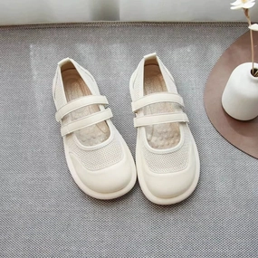 Women Retro Summer Leather Mesh Closed Toe Velcro Shoes Slim wear Slim Comfort