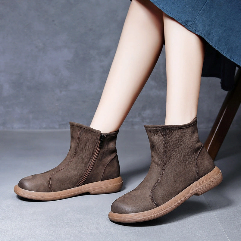 Flattering performance athletic men's performance Retro Genuine Leather Side Zipper Ankle Boots for Women