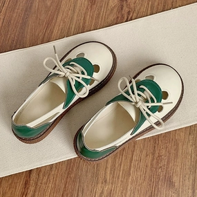 most adjustable Women's Lace-Up Contrast Color Hollow Leather Casual Shoes