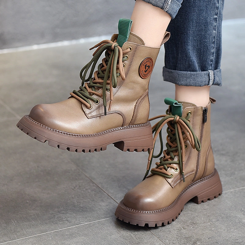 Pilates practitioners - specific functions Women Autumn Genuine Leather Cool Platform Versatile Boots