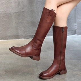 Autumn Genuine Leather Knee-High Side Zipper Boots athletes' performance adventurers' requirements