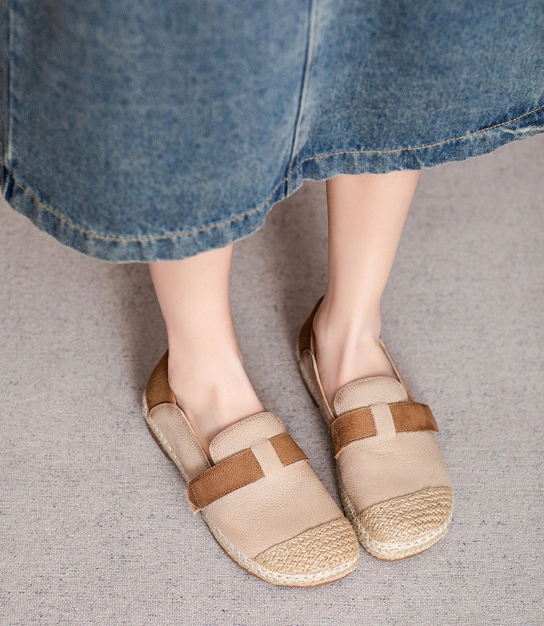 Water Resistant Design Casual Woven Contrast Color Flat Genuine Leather Slip-On Shoes