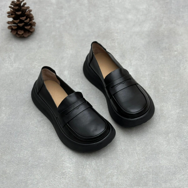 Women Retro Comfy Soft Platform Genuine Leather Slip-Ons athletes'