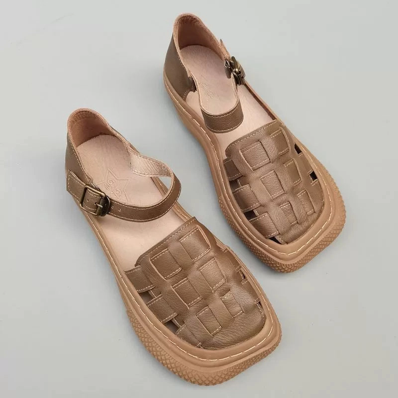 Genuine Leather Casual Everyday Soft Flat Sole One Straped Shoes Multipurpose