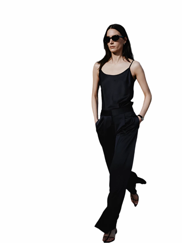 Tagless Design Neve Mid-Waisted Wideleg Trouser in Navy