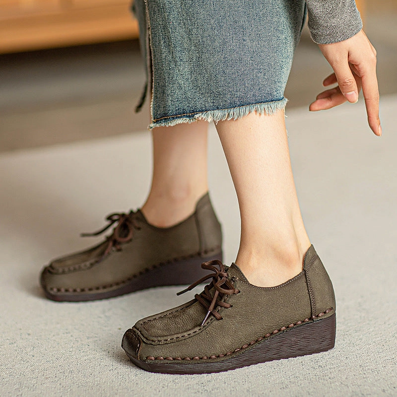 Women Retro Genuine Leather Wedge Loafers with Non-Slip Sole Tailored ease thermal