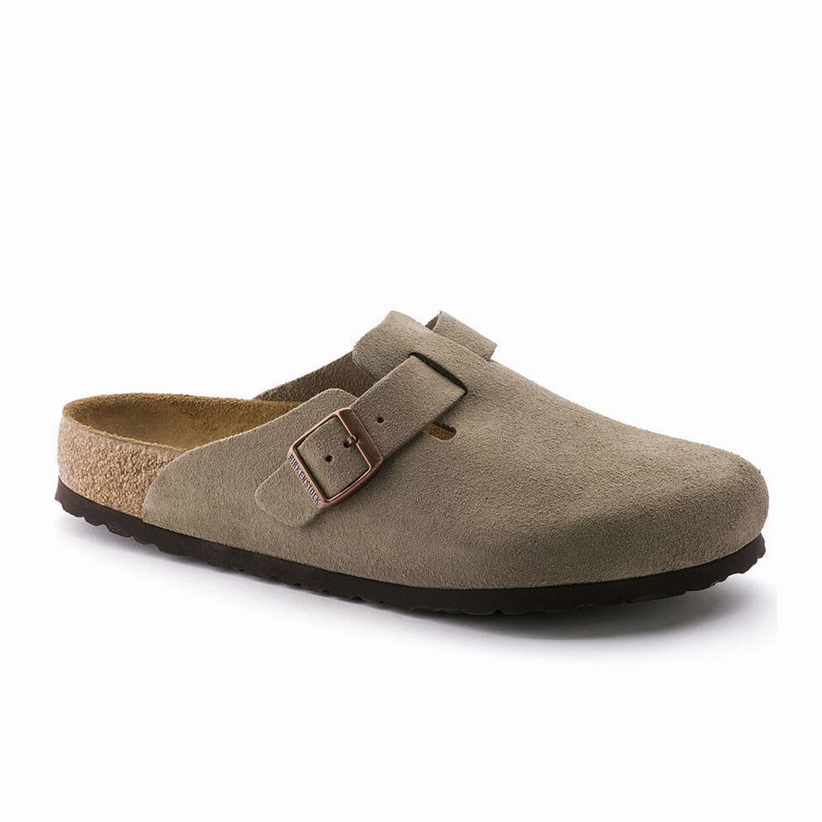 Euro Ease Subtle Glow Birkenstock Boston Soft Footbed Narrow Clog (Unisex) - Taupe Suede