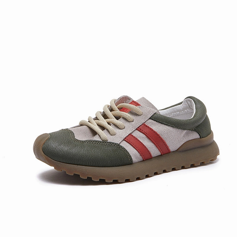 Babakud Women Retro Comfortable Leather Lace-Up Shoes Tensile Weave Technology Low Profile Collar