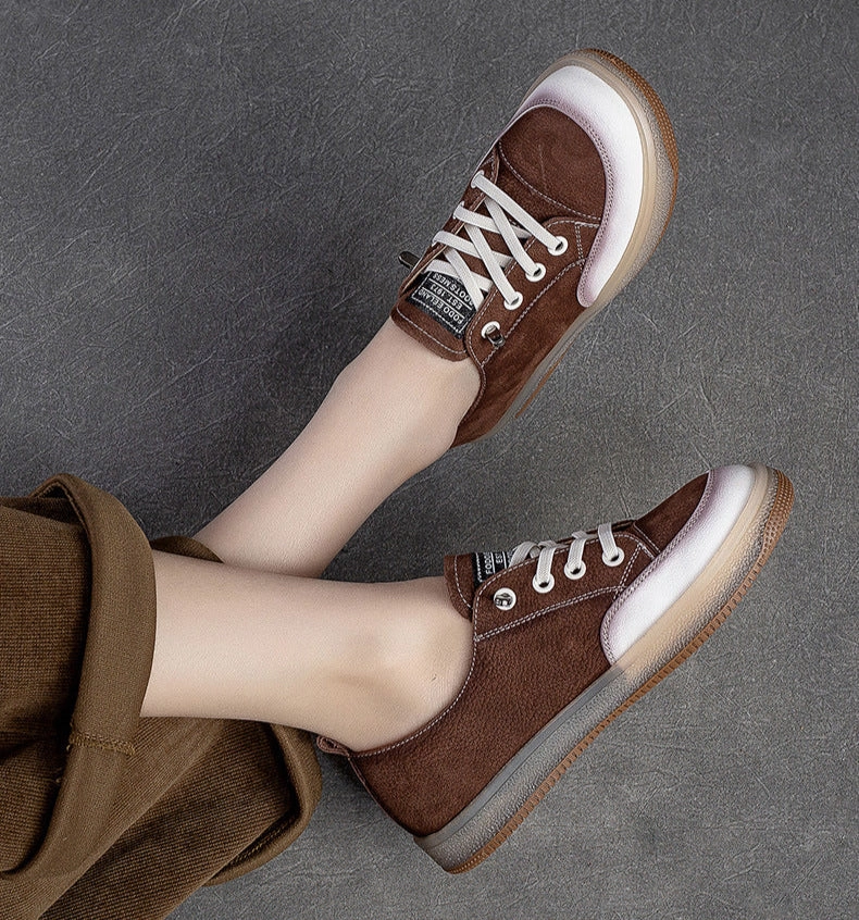 Women Fashion Comfy Casual Letters Lace-Up Flat Leather Sneakers Secure fit Toe Protection