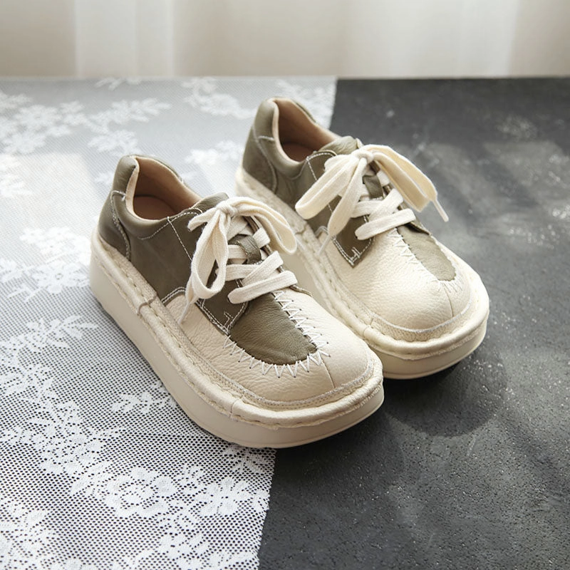 Breathable Insole Cover Babakud Women Autumn Platform Thick- Soled Leather Casual Shoes