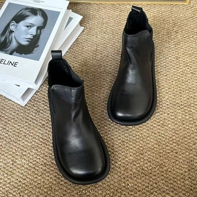 Genuine Leather Wide Round Toe Soft Sole Slip-On Boots office workers' pumps least hiking