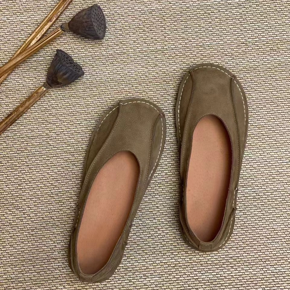 Babakud Retro Leather Shallow Patchwork Soft Sole Flats Correct Ultra Light Cushioning