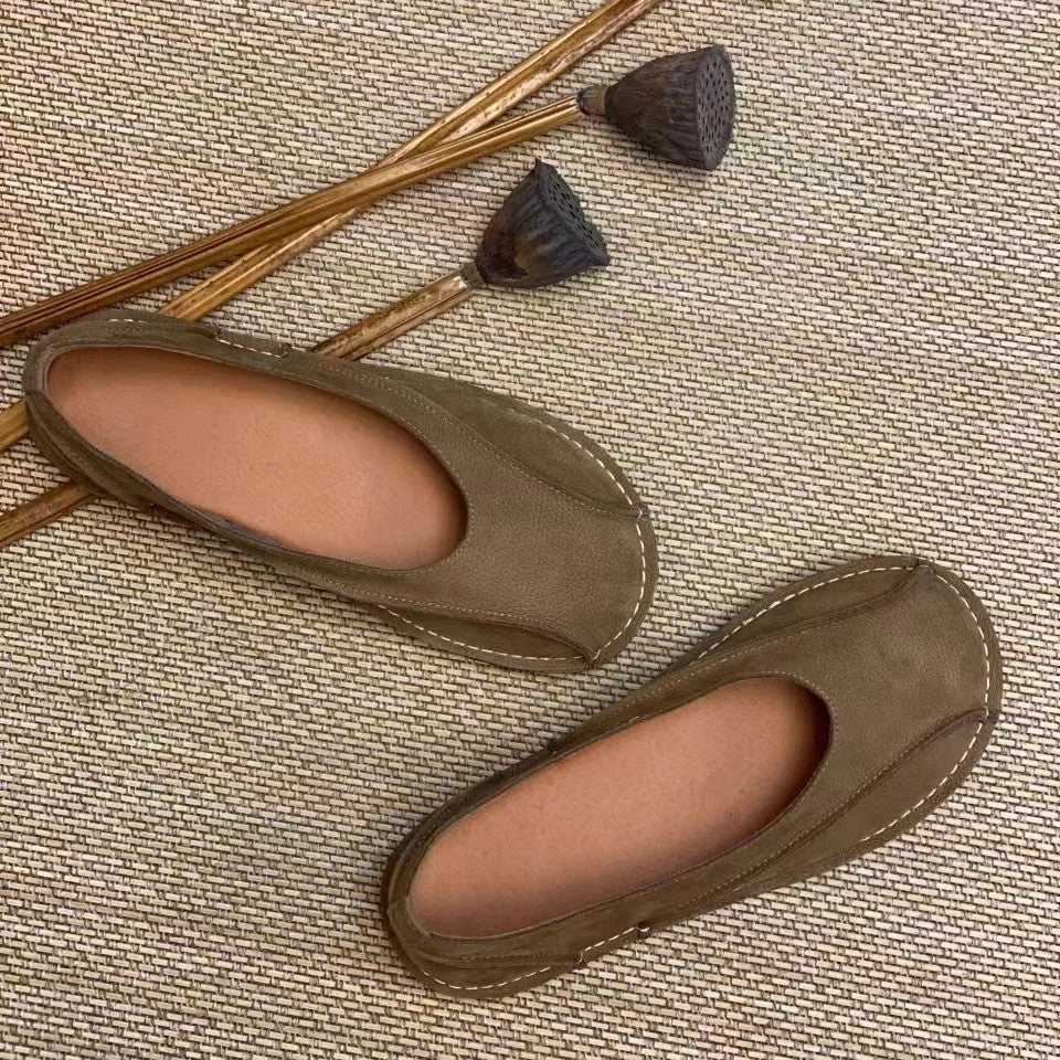 Babakud Retro Leather Shallow Patchwork Soft Sole Flats Ultra-soft piece casual wearers