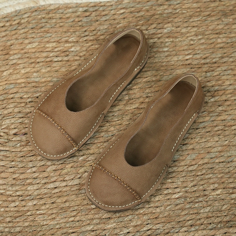 mountain - specific functions Slip-resistant ease Leather Casual Shallow Patchwork Cut Out Slip-On Flats