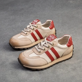 Top Genuine Leather Patchwork Soft Sole Lace-Up Sprots Sneakers Flats martial artists