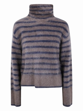 Adjustable drawstring Floren Sweater in Truffle/Night Fall Brushed Stripes