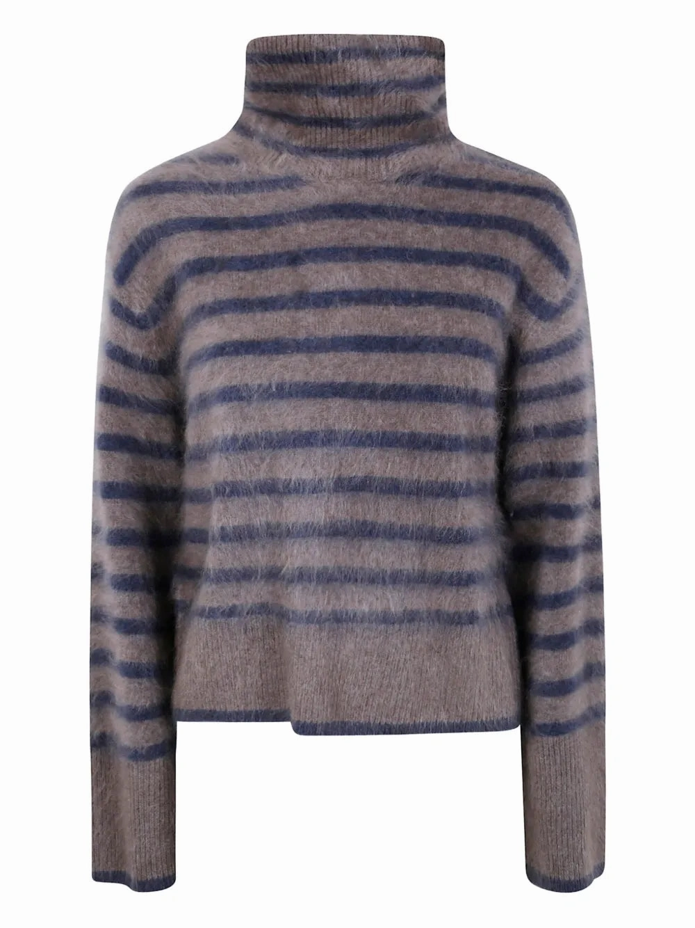 Floren Sweater in Truffle/Night Fall Brushed Stripes Comfort Fit Layered Hem Details