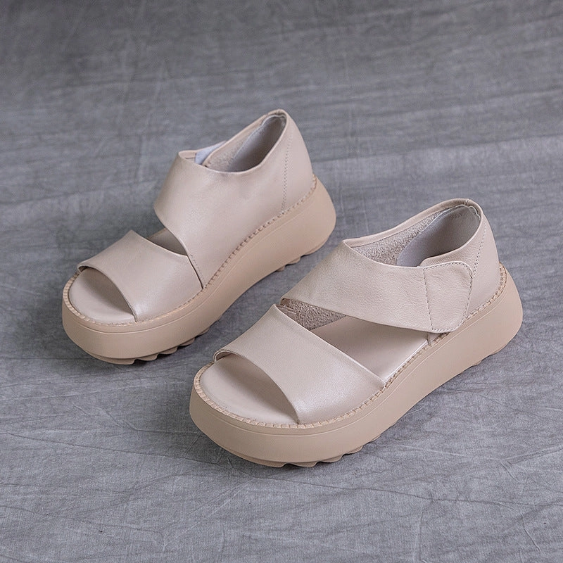Summer Retro Genuine Leather Open Toe Thick Soft Flat Sandals flexible rubber