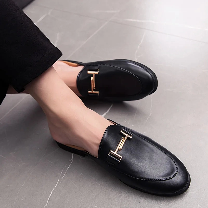 machine - washability - level White Slip on Shoes Men Mules Leather Shoes Man Classic Black Half Shoes for Men 2025 Mules Homme Chaussure Homme Mule Masculino