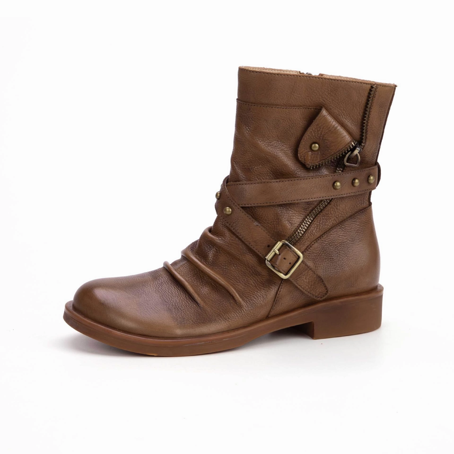 Leather Distressed Western Cowgirl Boots Belt Buckle Ankle Boots Iconic silhouette