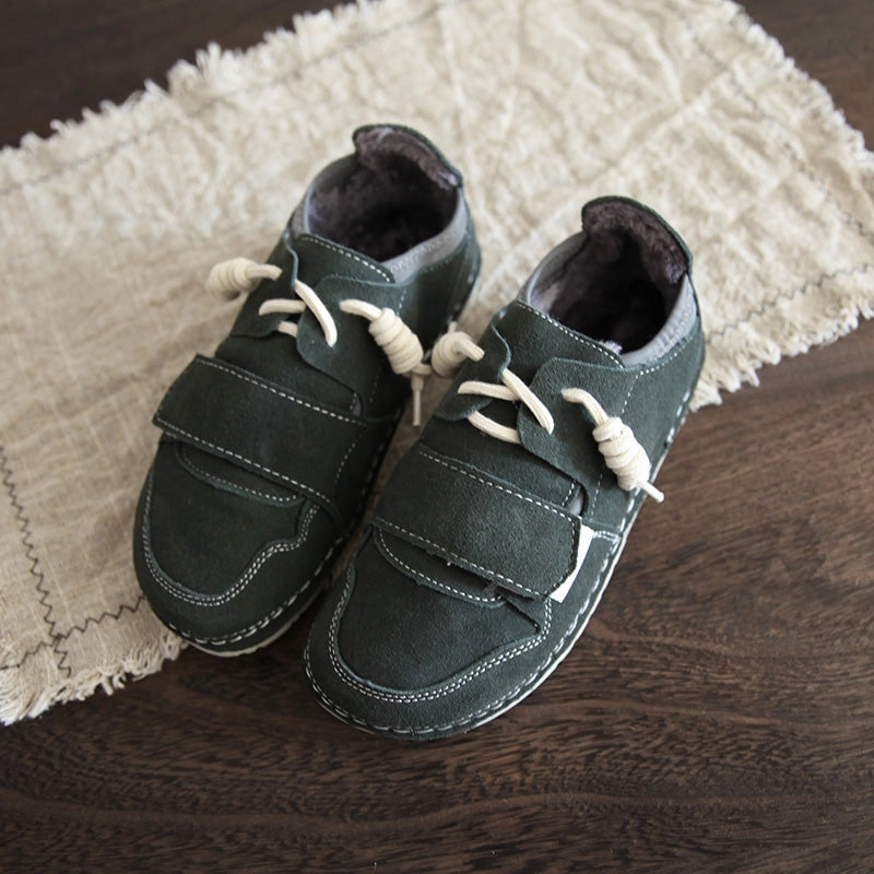 Babakud Women Winter Retro Suede Velcro Casual Shoes Enhanced Traction Pattern