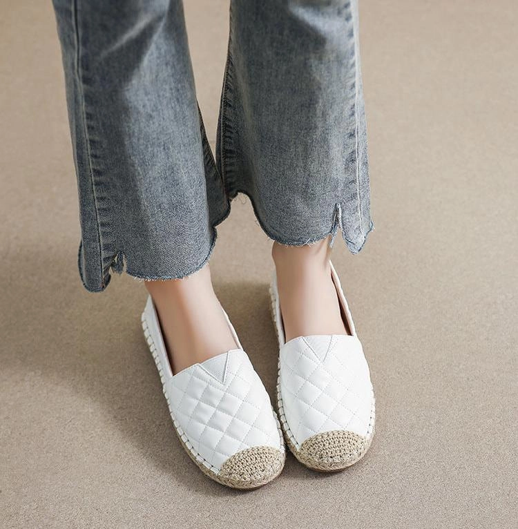 Women Diamond Quilted Braided Leather Flats beach lovers most expensive